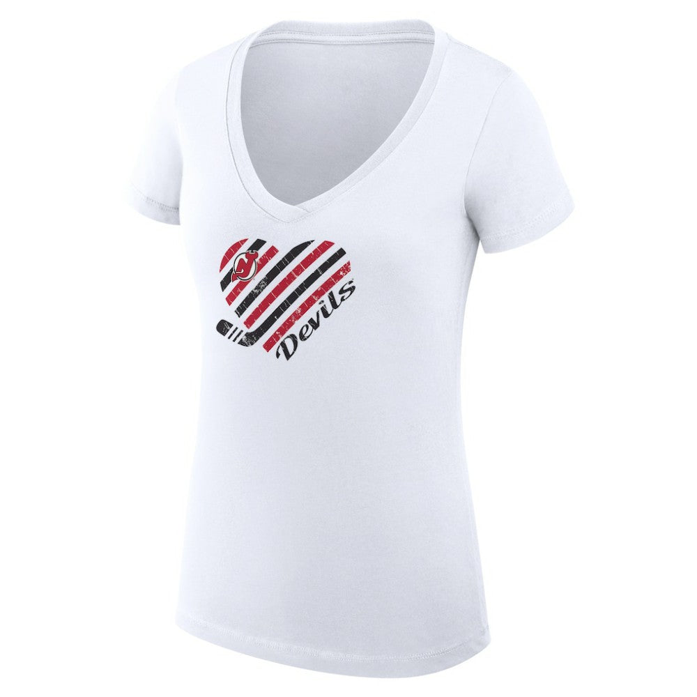 New Jersey Devils G-III 4Her by Carl Banks Women's Super-Slim Fit Lightweight Heart V-Neck T-Shirt - White - NHL