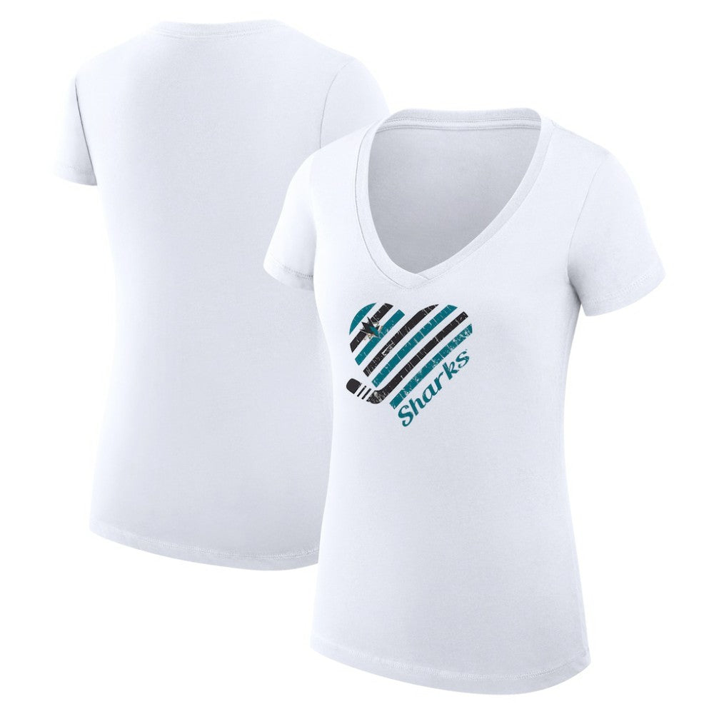 San Jose Sharks G-III 4Her by Carl Banks Women's Super-Slim Fit Lightweight Heart V-Neck T-Shirt - White - NHL