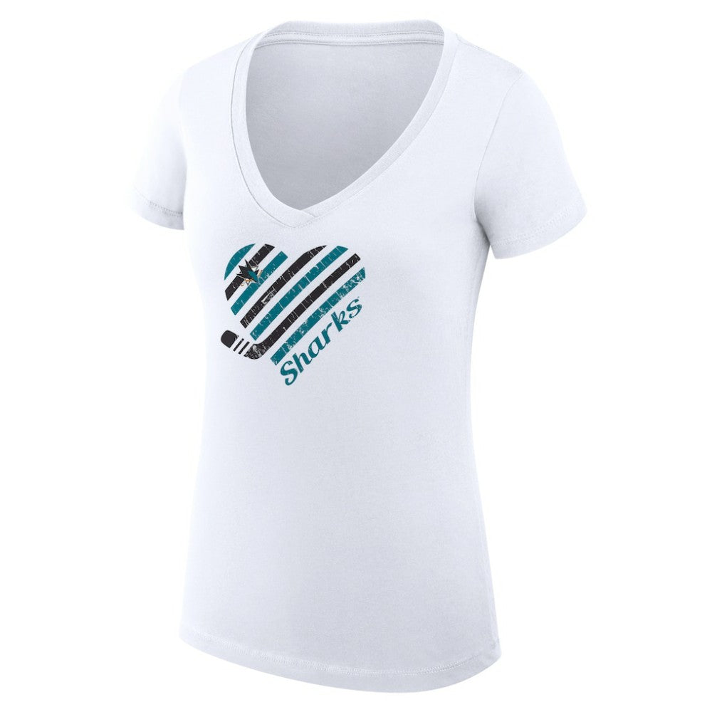 San Jose Sharks G-III 4Her by Carl Banks Women's Super-Slim Fit Lightweight Heart V-Neck T-Shirt - White - NHL