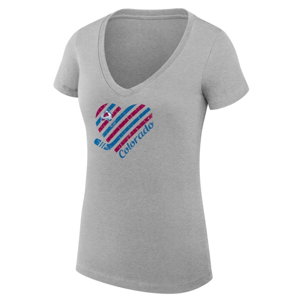 Colorado Avalanche G-III 4Her by Carl Banks Women's Super-Slim Fit Lightweight Heart V-Neck T-Shirt - Heather Gray - NHL