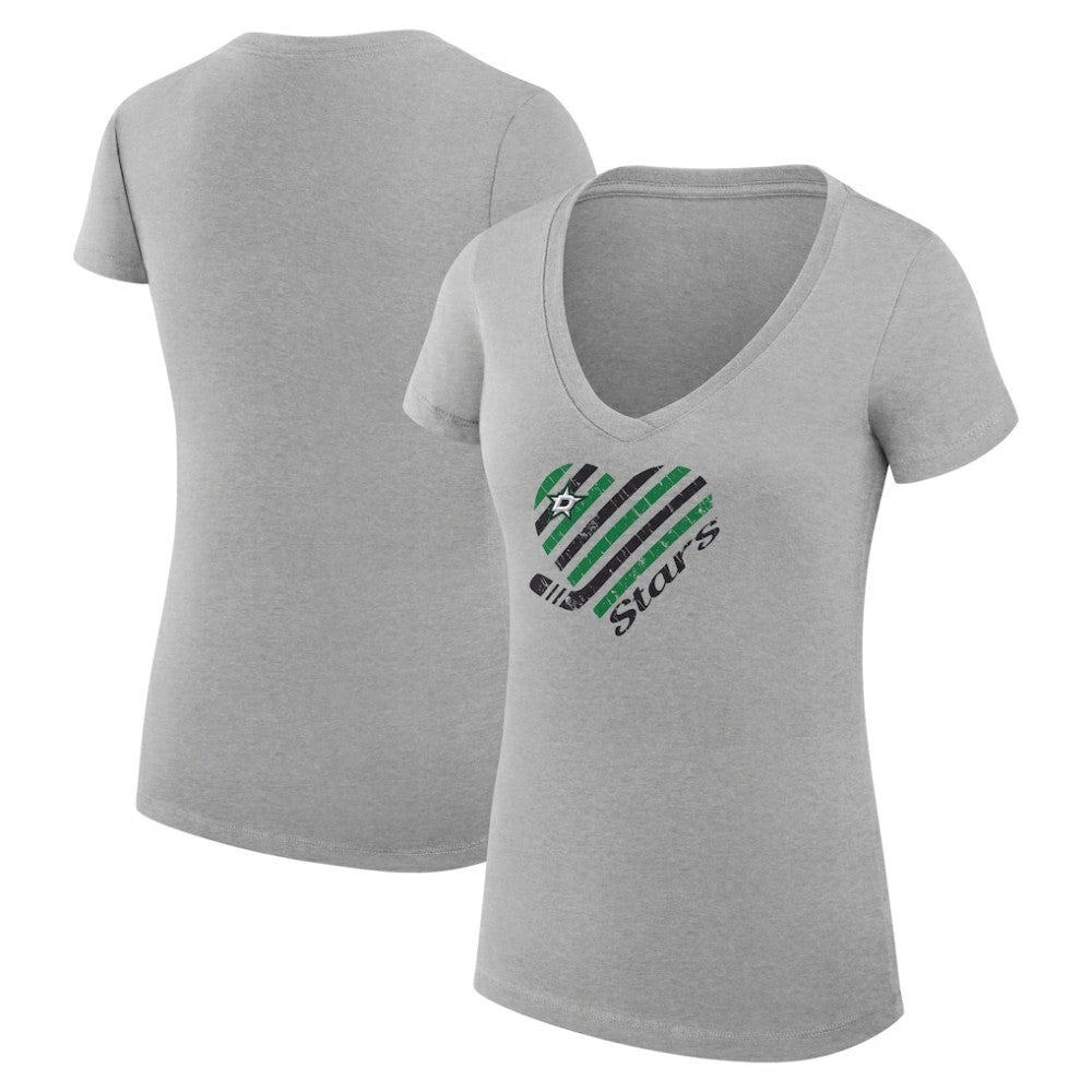 Dallas Stars G-III 4Her by Carl Banks Women's Super-Slim Fit Lightweight Heart V-Neck T-Shirt - Heather Gray - NHL