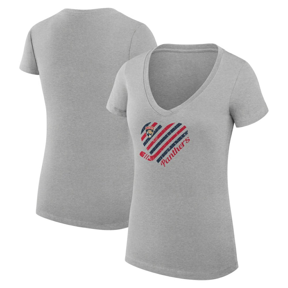 Florida Panthers G-III 4Her by Carl Banks Women's Super-Slim Fit Lightweight Heart V-Neck T-Shirt - Heather Gray - NHL