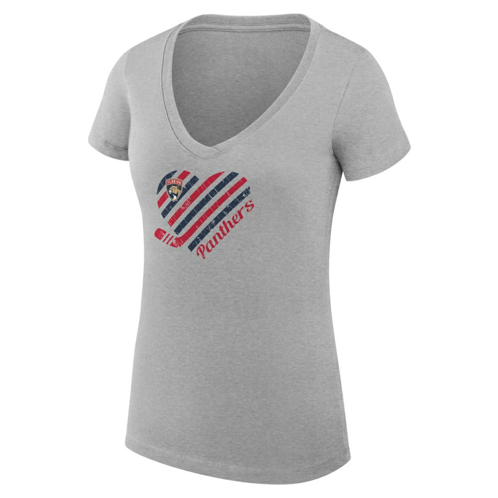 Florida Panthers G-III 4Her by Carl Banks Women's Super-Slim Fit Lightweight Heart V-Neck T-Shirt - Heather Gray - NHL