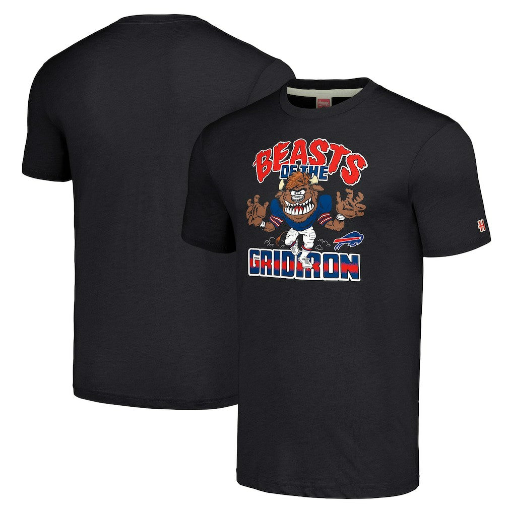 Buffalo Bills Homage Unisex Monsters of the Gridiron Halloween Tri-Blend T-Shirt Charcoal | NFL