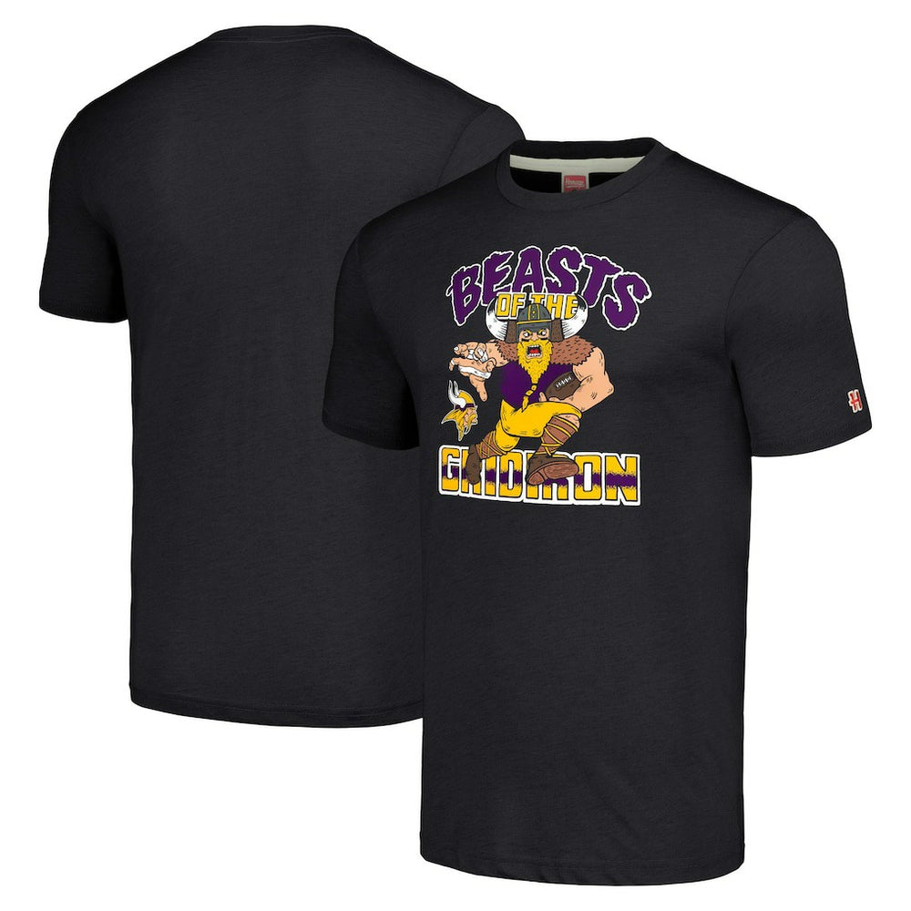 Minnesota Vikings Homage Unisex Monsters of the Gridiron Halloween Tri-Blend T-Shirt Charcoal | NFL