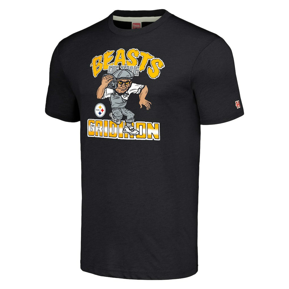 Pittsburgh Steelers Homage Unisex Monsters of the Gridiron Halloween Tri-Blend T-Shirt Charcoal | NFL