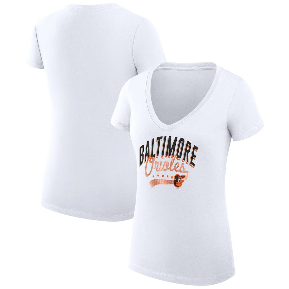 Baltimore Orioles G-III 4Her by Carl Banks Women's Super-Slim Fit Lightweight Filigree Team V-Neck T-Shirt - MLB