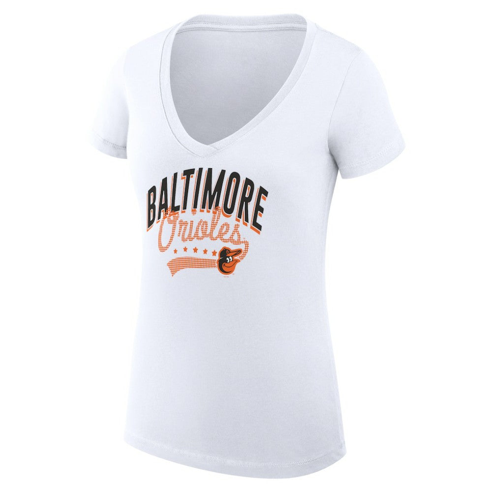Baltimore Orioles G-III 4Her by Carl Banks Women's Super-Slim Fit Lightweight Filigree Team V-Neck T-Shirt - MLB