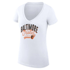 Baltimore Orioles G-III 4Her by Carl Banks Women's Super-Slim Fit Lightweight Filigree Team V-Neck T-Shirt - MLB