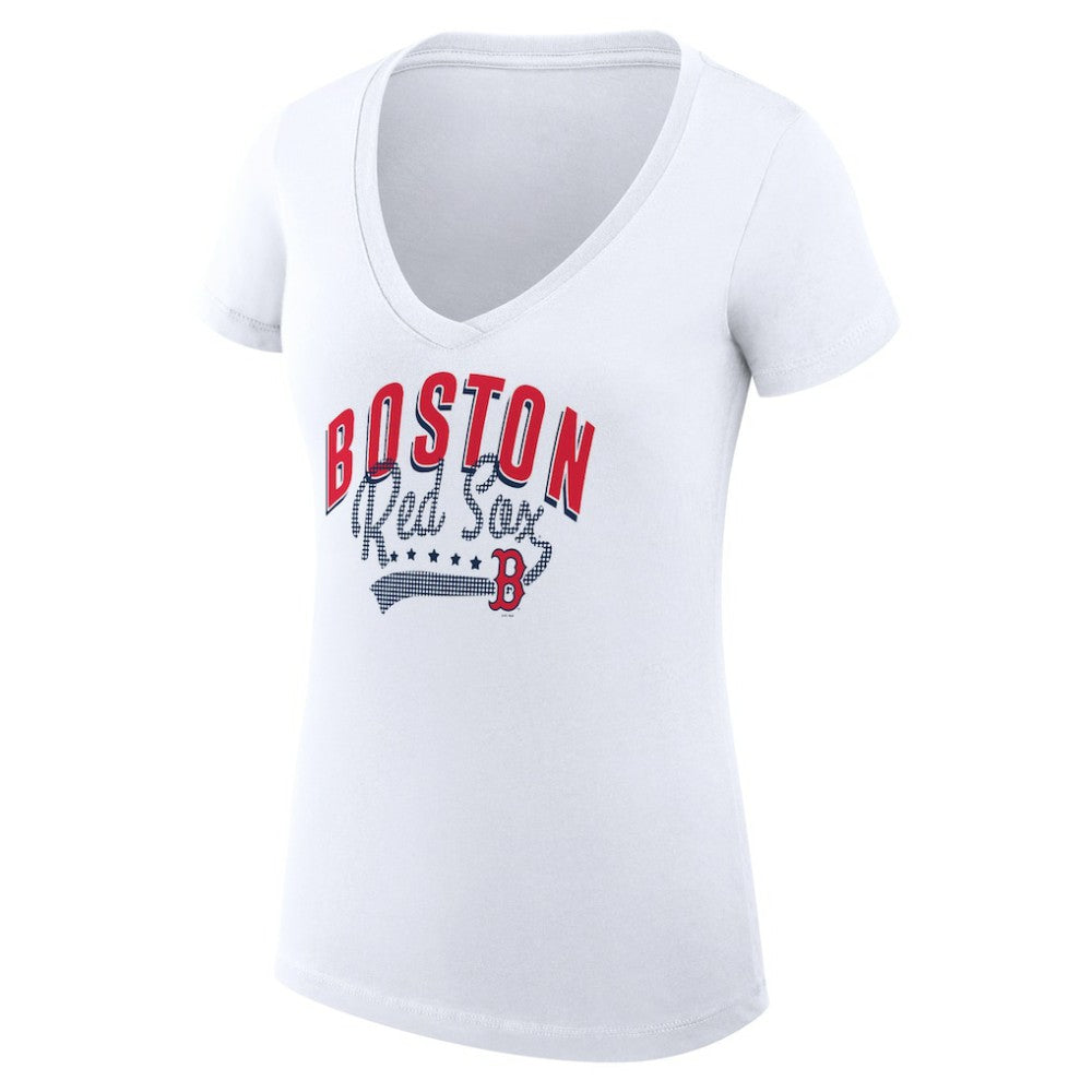 Boston Red Sox G-III 4Her by Carl Banks Women's Super-Slim Fit Lightweight Filigree Team V-Neck T-Shirt - MLB