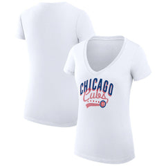 Chicago Cubs G-III 4Her by Carl Banks Women's Super-Slim Fit Lightweight Filigree Team V-Neck T-Shirt - MLB