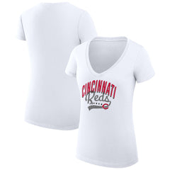 Cincinnati Reds G-III 4Her by Carl Banks Women's Super-Slim Fit Lightweight Filigree Team V-Neck T-Shirt - MLB