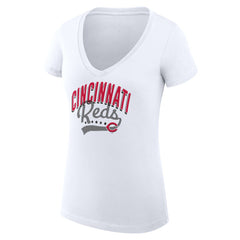 Cincinnati Reds G-III 4Her by Carl Banks Women's Super-Slim Fit Lightweight Filigree Team V-Neck T-Shirt - MLB