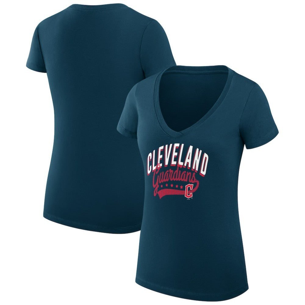 Cleveland Guardians G-III 4Her by Carl Banks Women's Super-Slim Fit Lightweight Filigree Team V-Neck T-Shirt - MLB