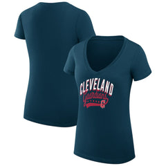 Cleveland Guardians G-III 4Her by Carl Banks Women's Super-Slim Fit Lightweight Filigree Team V-Neck T-Shirt - MLB