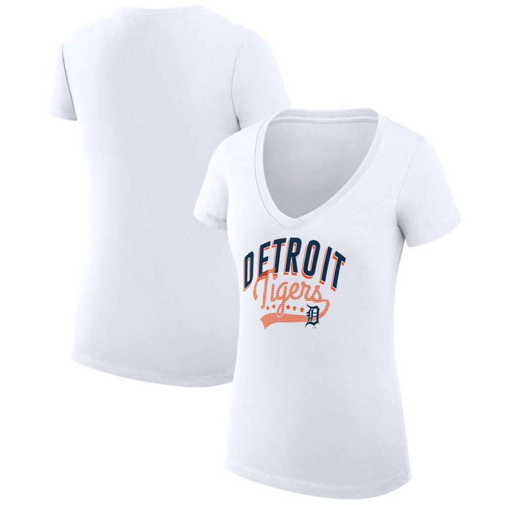 Detroit Tigers G-III 4Her by Carl Banks Women's Super-Slim Fit Lightweight Filigree Team V-Neck T-Shirt - MLB