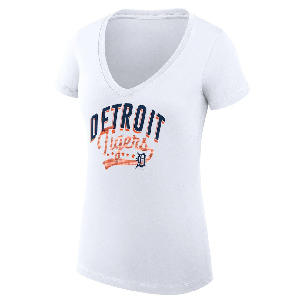 Detroit Tigers G-III 4Her by Carl Banks Women's Super-Slim Fit Lightweight Filigree Team V-Neck T-Shirt - MLB