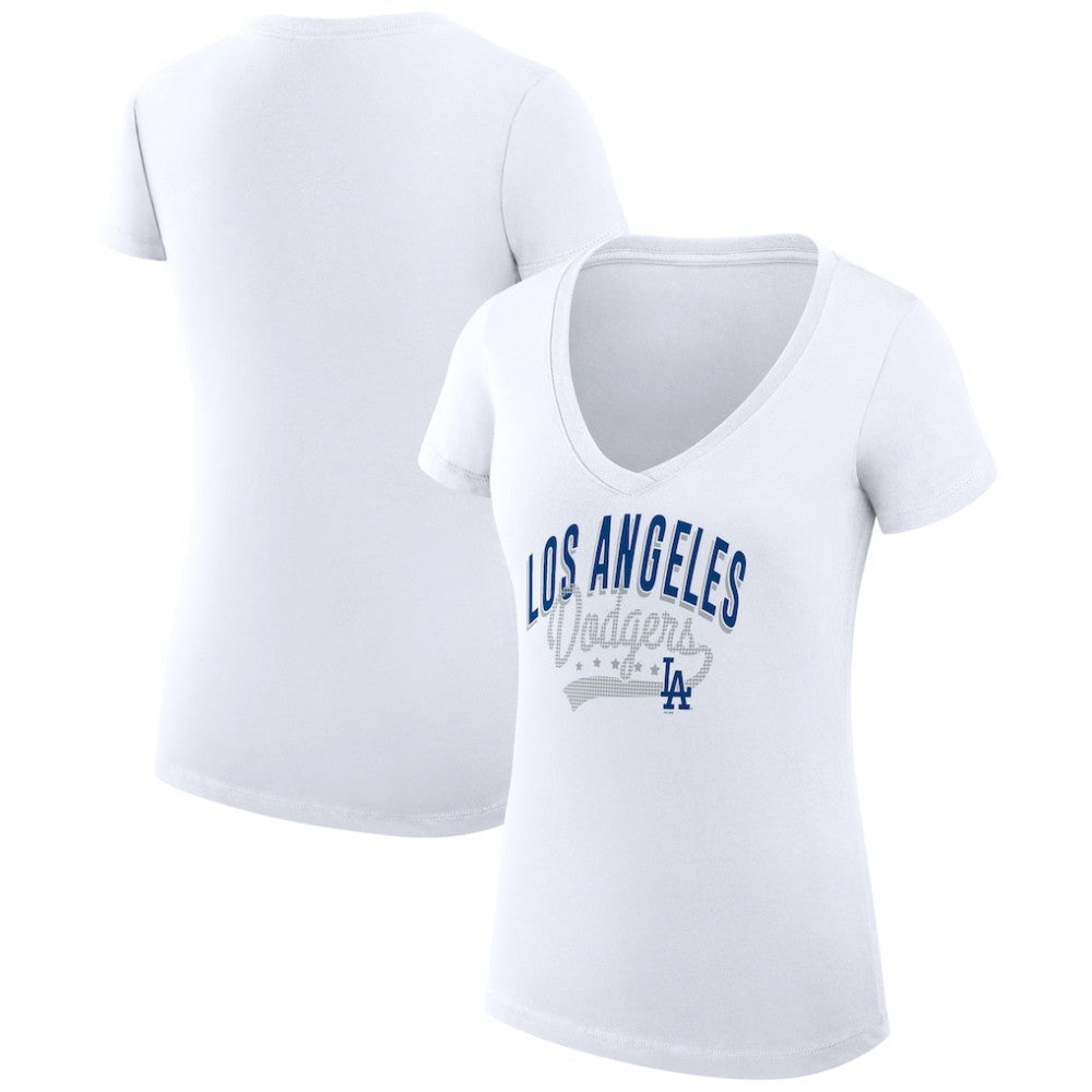 Los Angeles Dodgers G-III 4Her by Carl Banks Women's Super-Slim Fit Lightweight Filigree Team V-Neck T-Shirt - MLB