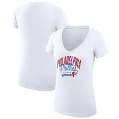 Philadelphia Phillies G-III 4Her by Carl Banks Women's Super-Slim Fit Lightweight Filigree Team V-Neck T-Shirt - MLB