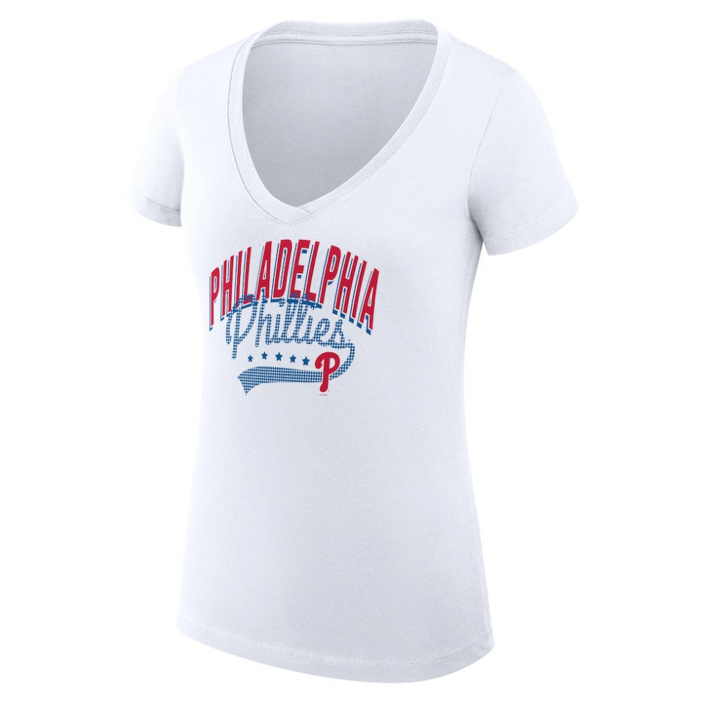 Philadelphia Phillies G-III 4Her by Carl Banks Women's Super-Slim Fit Lightweight Filigree Team V-Neck T-Shirt - MLB