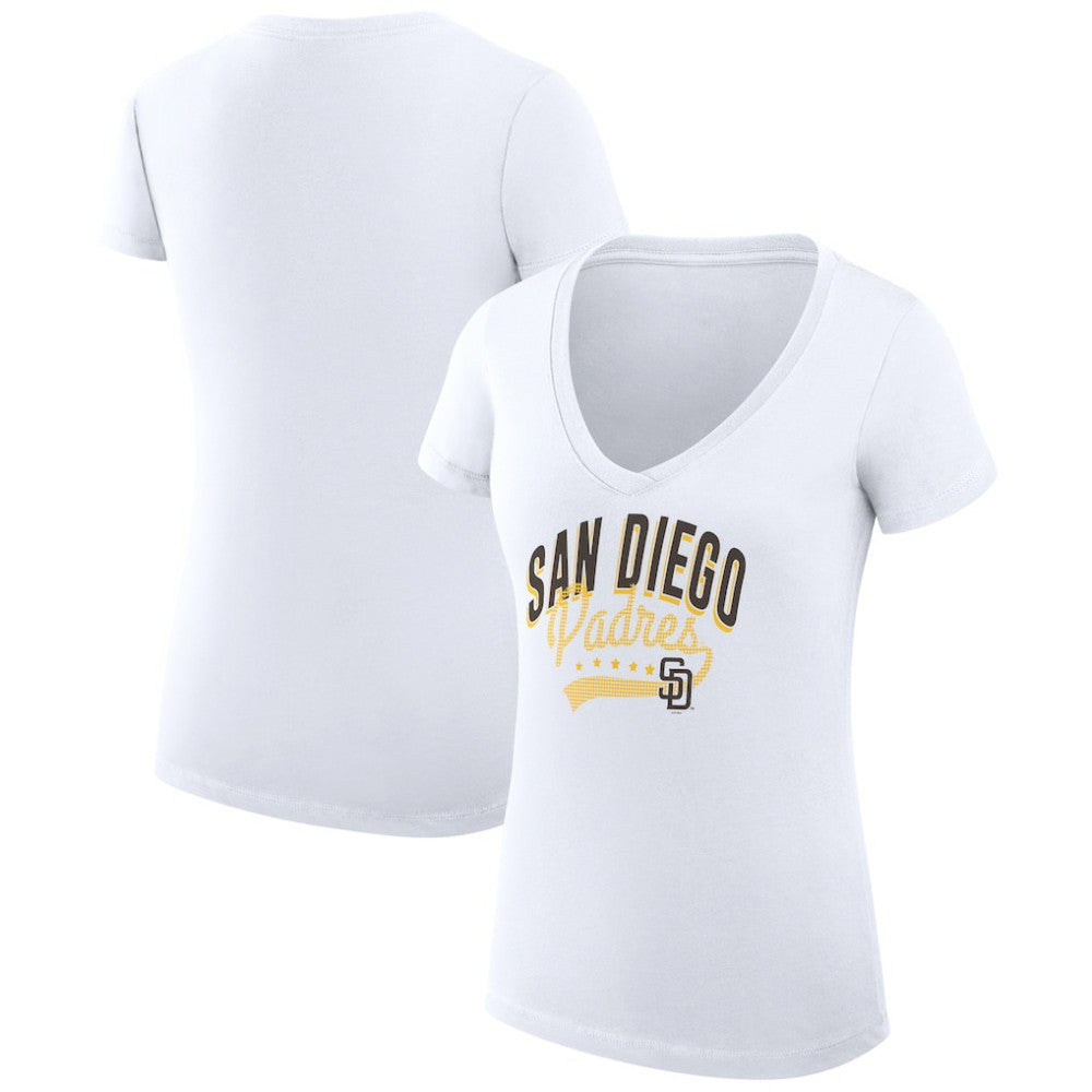 San Diego Padres G-III 4Her by Carl Banks Women's Super-Slim Fit Lightweight Filigree Team V-Neck T-Shirt - MLB