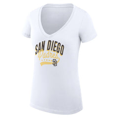 San Diego Padres G-III 4Her by Carl Banks Women's Super-Slim Fit Lightweight Filigree Team V-Neck T-Shirt - MLB