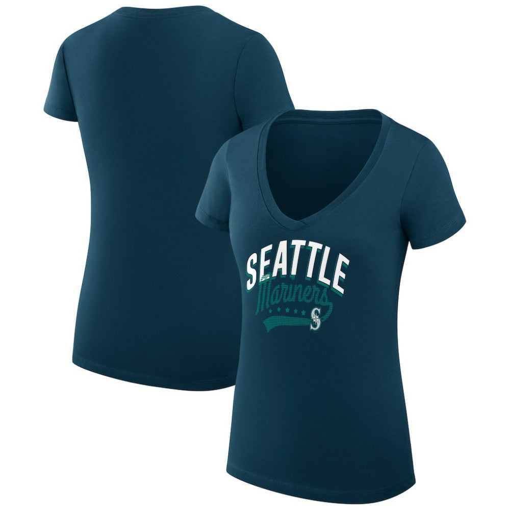 Seattle Mariners G-III 4Her by Carl Banks Women's Super-Slim Fit Lightweight Filigree Team V-Neck T-Shirt - MLB