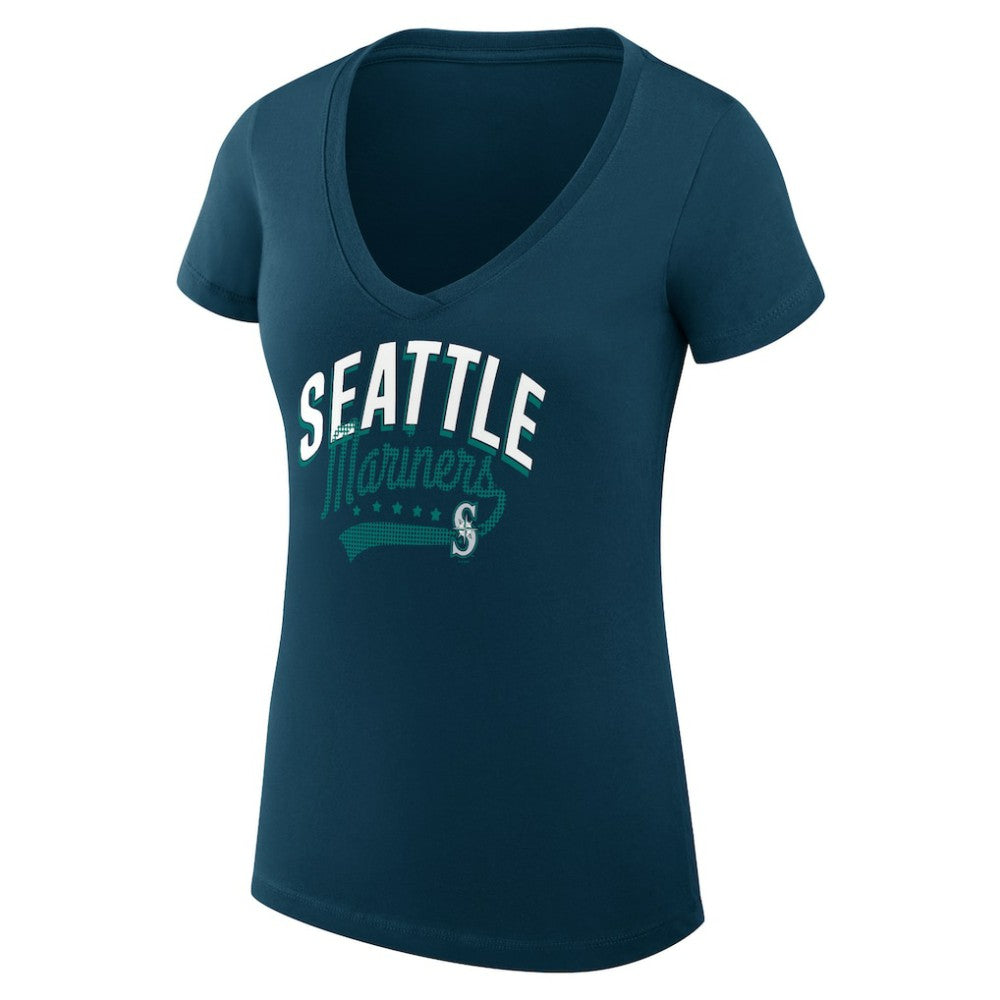 Seattle Mariners G-III 4Her by Carl Banks Women's Super-Slim Fit Lightweight Filigree Team V-Neck T-Shirt - MLB