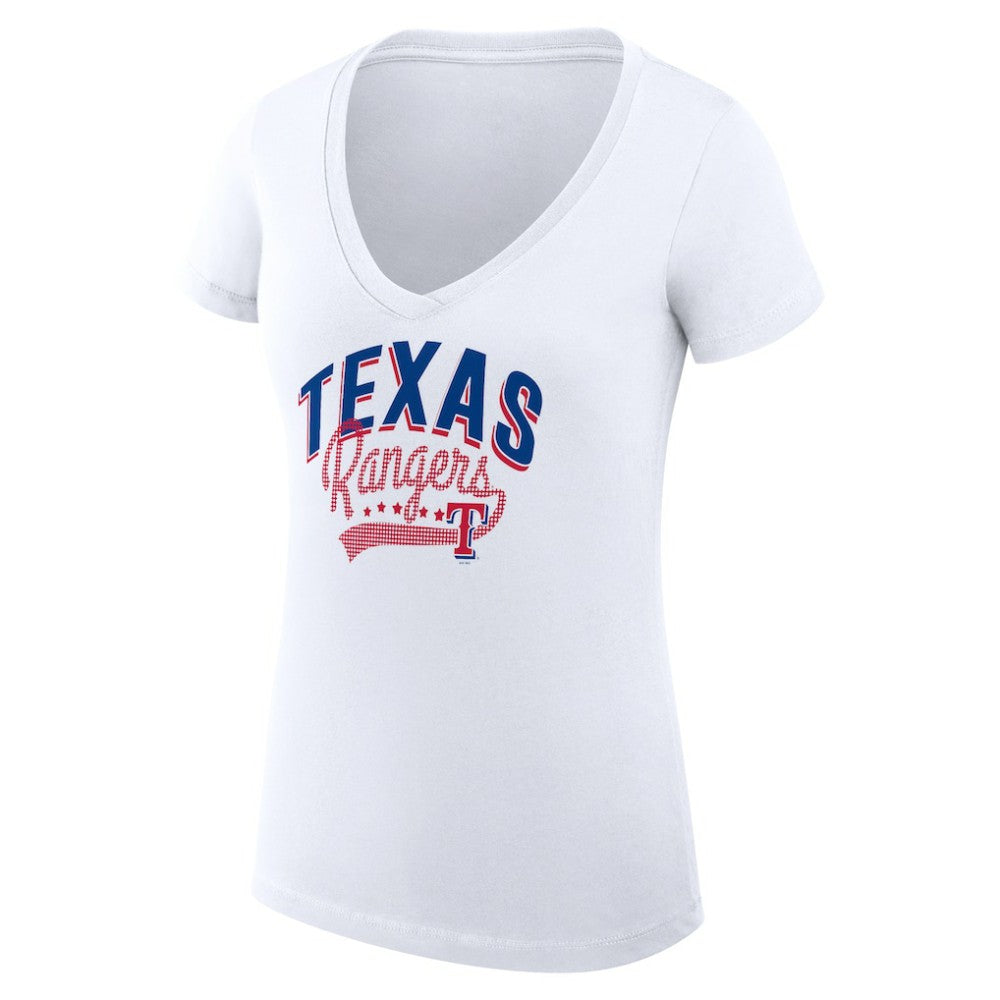 Texas Rangers G-III 4Her by Carl Banks Women's Super-Slim Fit Lightweight Filigree Team V-Neck T-Shirt - MLB