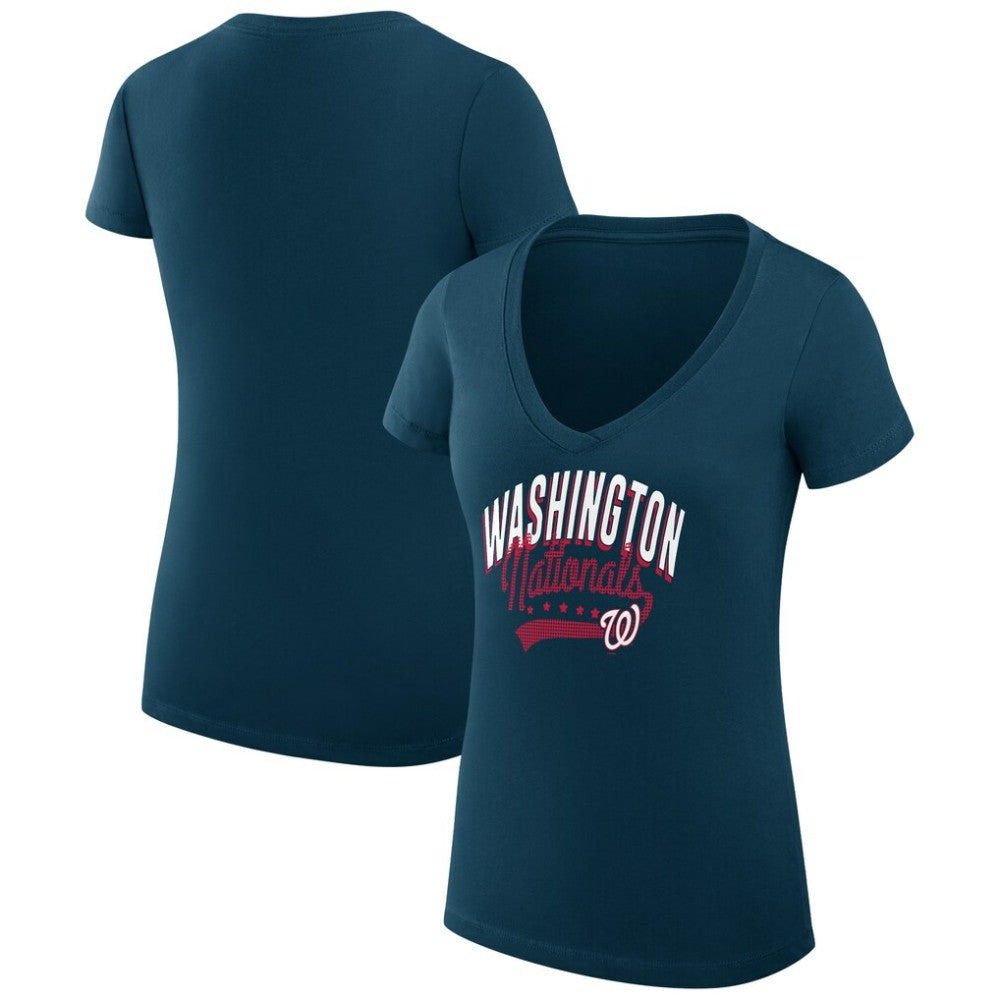 Washington Nationals G-III 4Her by Carl Banks Women's Super-Slim Fit Lightweight Filigree Team V-Neck T-Shirt - MLB