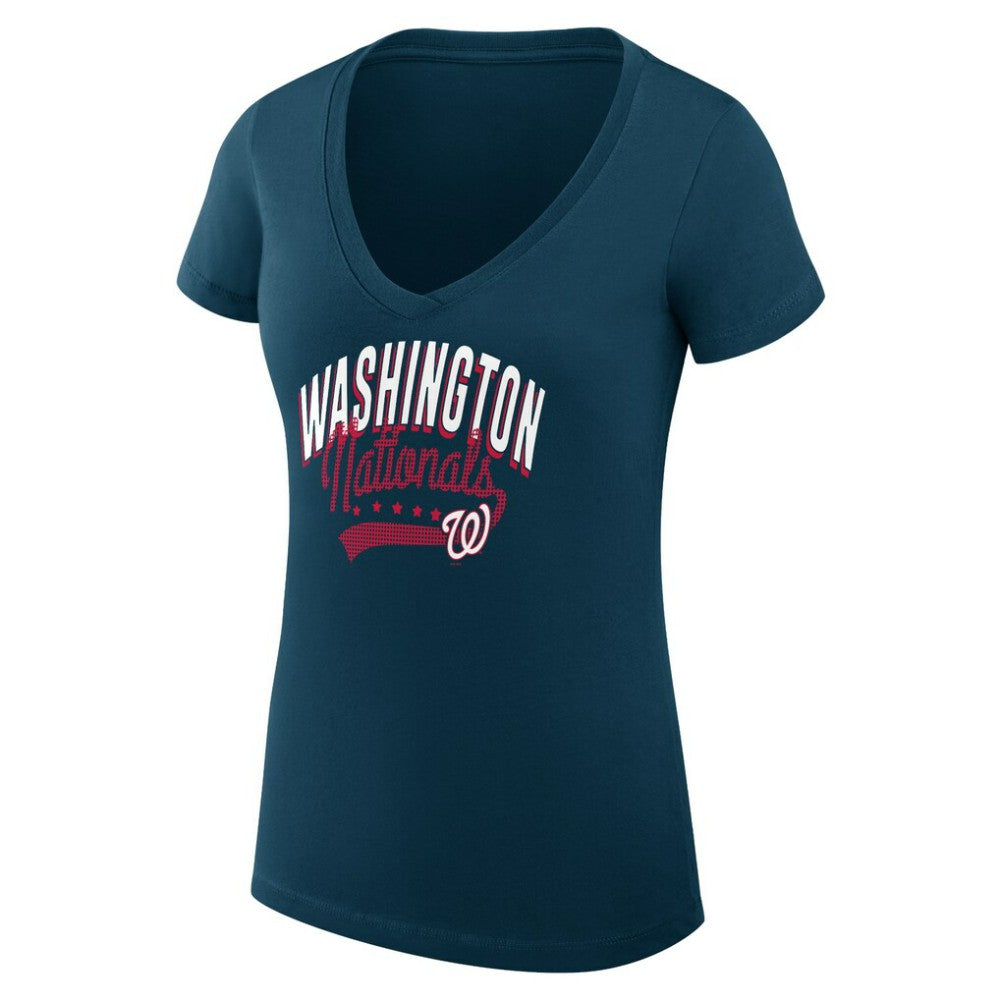 Washington Nationals G-III 4Her by Carl Banks Women's Super-Slim Fit Lightweight Filigree Team V-Neck T-Shirt - MLB