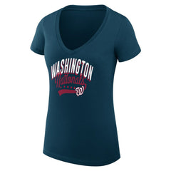 Washington Nationals G-III 4Her by Carl Banks Women's Super-Slim Fit Lightweight Filigree Team V-Neck T-Shirt - MLB