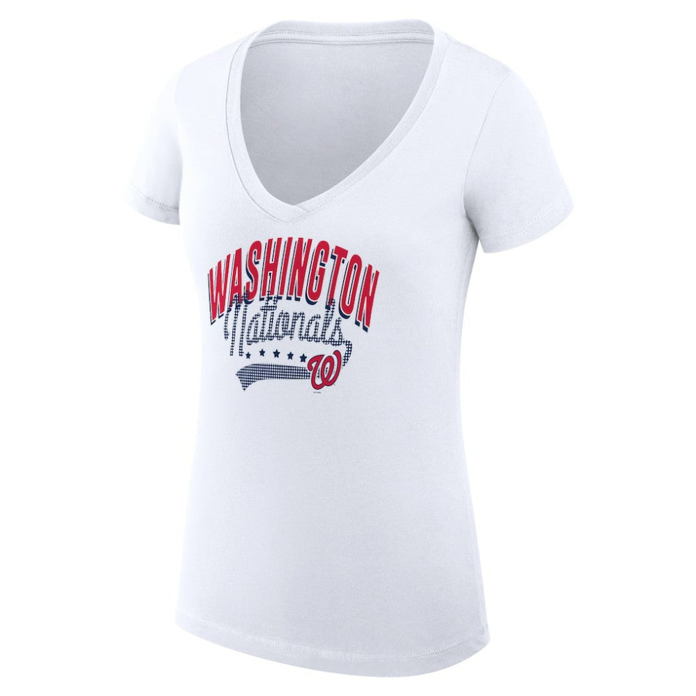 Washington Nationals G-III 4Her by Carl Banks Women's Super-Slim Fit Lightweight Filigree Team V-Neck T-Shirt - MLB