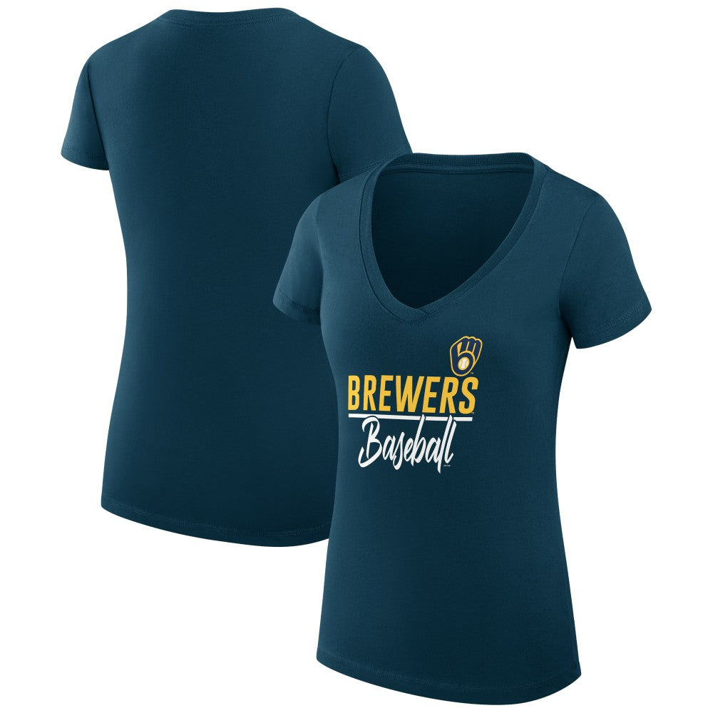 Milwaukee Brewers G-III 4Her by Carl Banks Women's Super-Slim Fit Lightweight Team Graphic V-Neck T-Shirt - MLB