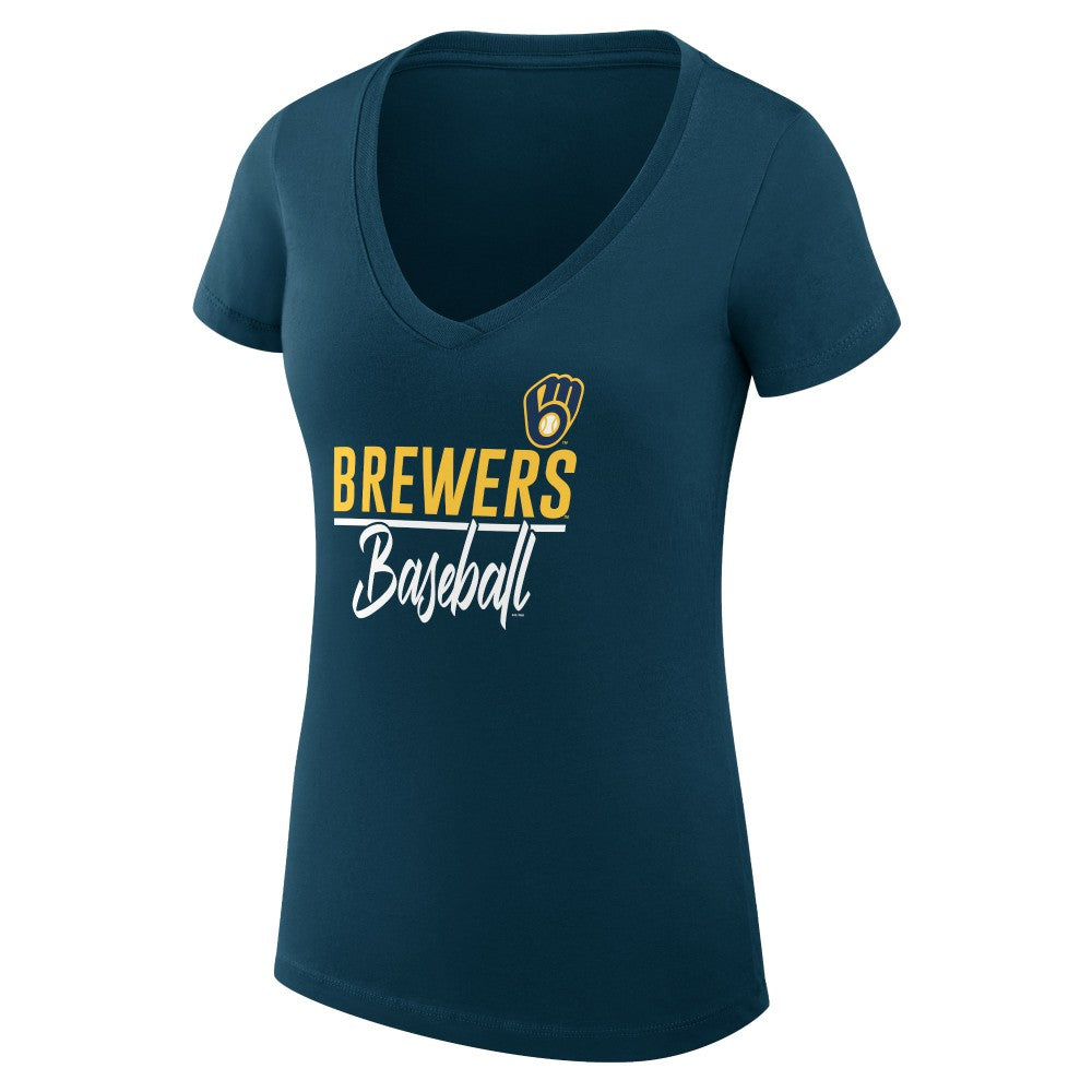 Milwaukee Brewers G-III 4Her by Carl Banks Women's Super-Slim Fit Lightweight Team Graphic V-Neck T-Shirt - MLB