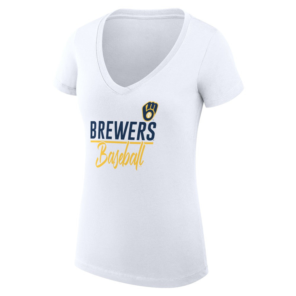 Milwaukee Brewers G-III 4Her by Carl Banks Women's Super-Slim Fit Lightweight Team Graphic V-Neck T-Shirt - MLB