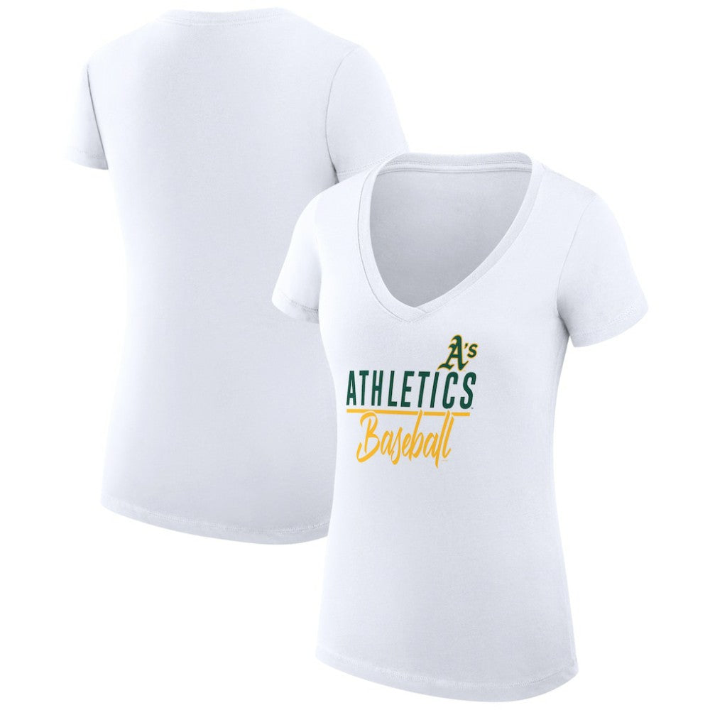 Athletics G-III 4Her by Carl Banks Women's Super-Slim Fit Lightweight Team Graphic V-Neck T-Shirt - MLB