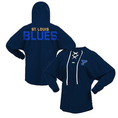 St. Louis Blues Fanatics Women's Jersey Lace-Up V-Neck Long Sleeve Hoodie T-Shirt - Navy - NHL