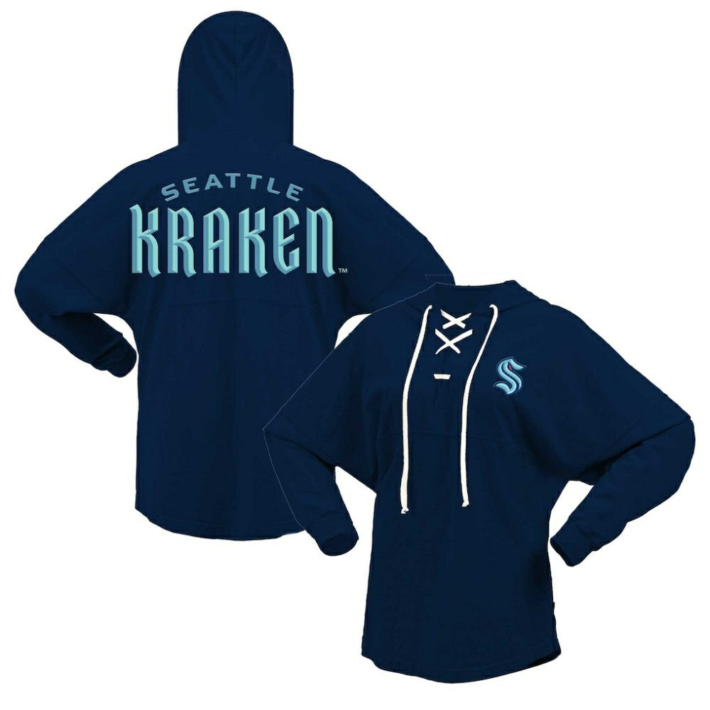 Seattle Kraken Fanatics Women's Jersey Lace-Up V-Neck Long Sleeve Hoodie T-Shirt - Deep Sea Blue - NHL