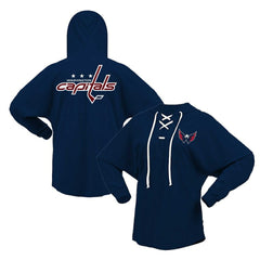 Washington Capitals Fanatics Women's Jersey Lace-Up V-Neck Long Sleeve Hoodie T-Shirt - Navy - NHL