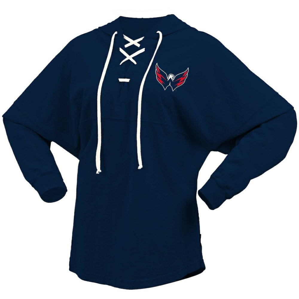 Washington Capitals Fanatics Women's Jersey Lace-Up V-Neck Long Sleeve Hoodie T-Shirt - Navy - NHL