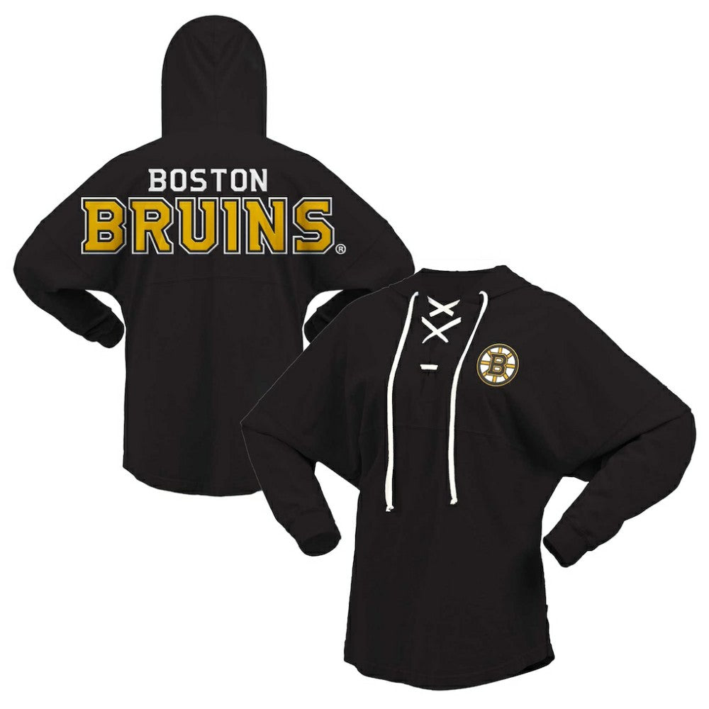 Boston Bruins Fanatics Women's Jersey Lace-Up V-Neck Long Sleeve Hoodie T-Shirt - Black - NHL