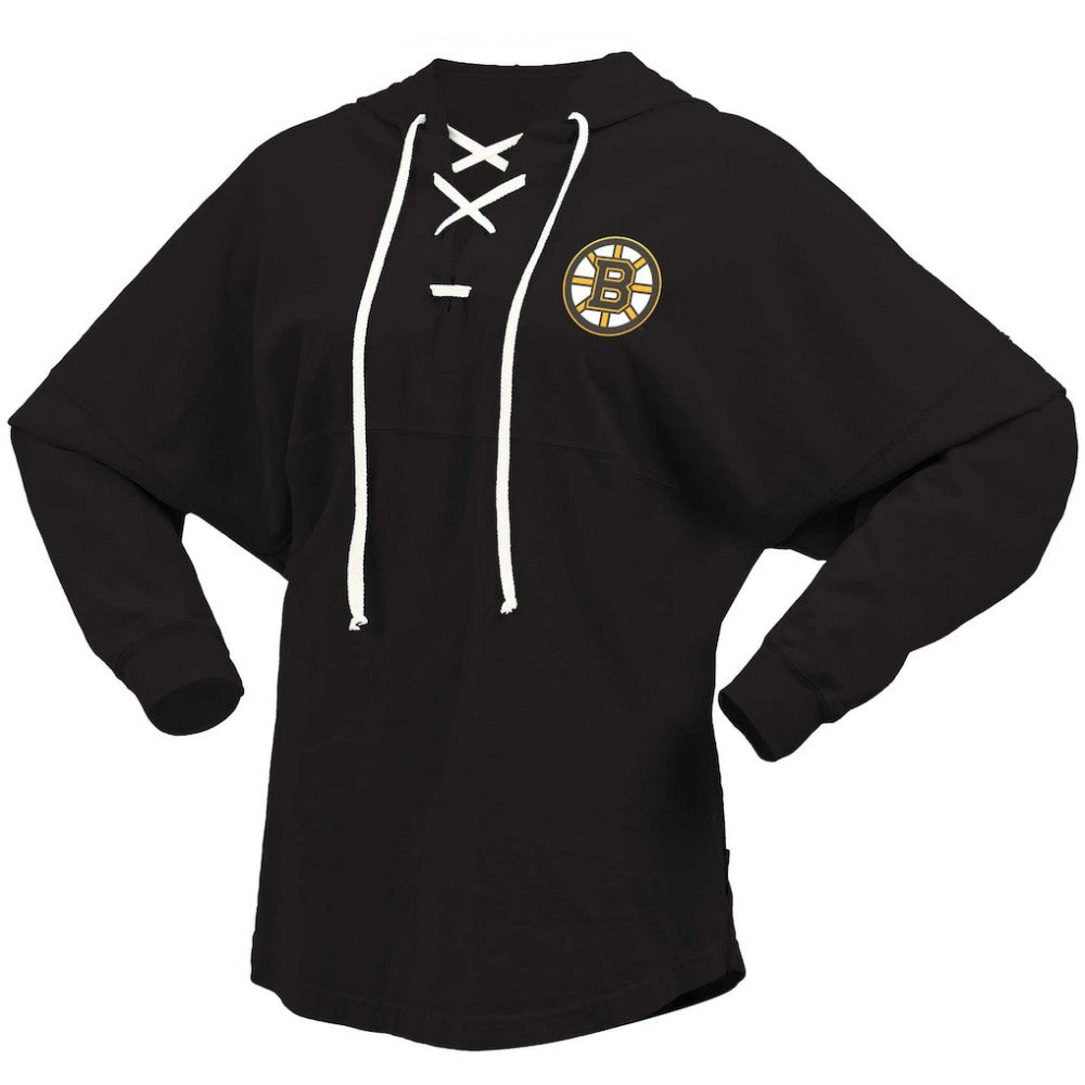 Boston Bruins Fanatics Women's Jersey Lace-Up V-Neck Long Sleeve Hoodie T-Shirt - Black - NHL