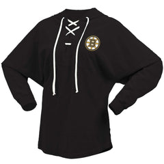 Boston Bruins Fanatics Women's Jersey Lace-Up V-Neck Long Sleeve Hoodie T-Shirt - Black - NHL