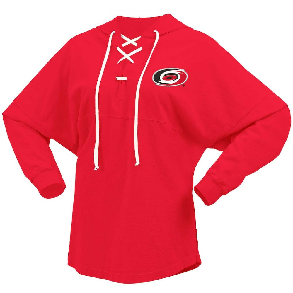 Carolina Hurricanes Fanatics Women's Jersey Lace-Up V-Neck Long Sleeve Hoodie T-Shirt - Red - NHL