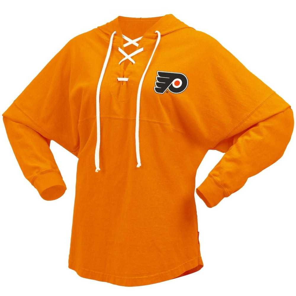 Philadelphia Flyers Fanatics Women's Jersey Lace-Up V-Neck Long Sleeve Hoodie T-Shirt - Orange - NHL