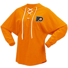 Philadelphia Flyers Fanatics Women's Jersey Lace-Up V-Neck Long Sleeve Hoodie T-Shirt - Orange - NHL