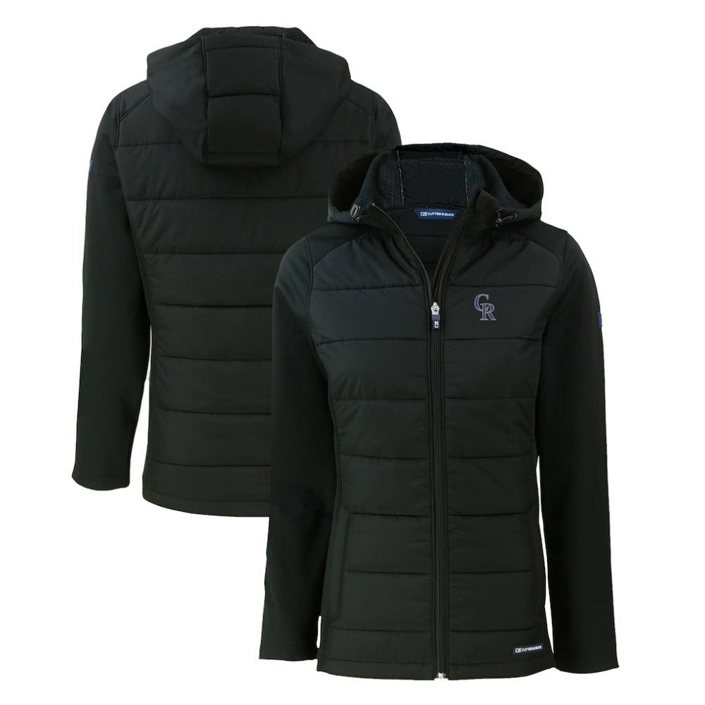 Colorado Rockies Cutter & Buck Women's Evoke Hybrid Eco Softshell Recycled Full-Zip Hoodie Jacket - MLB