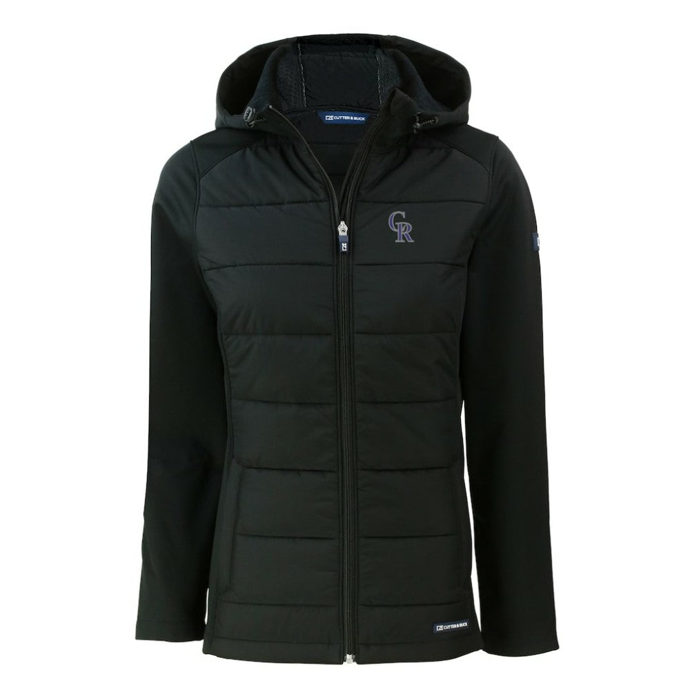 Colorado Rockies Cutter & Buck Women's Evoke Hybrid Eco Softshell Recycled Full-Zip Hoodie Jacket - MLB