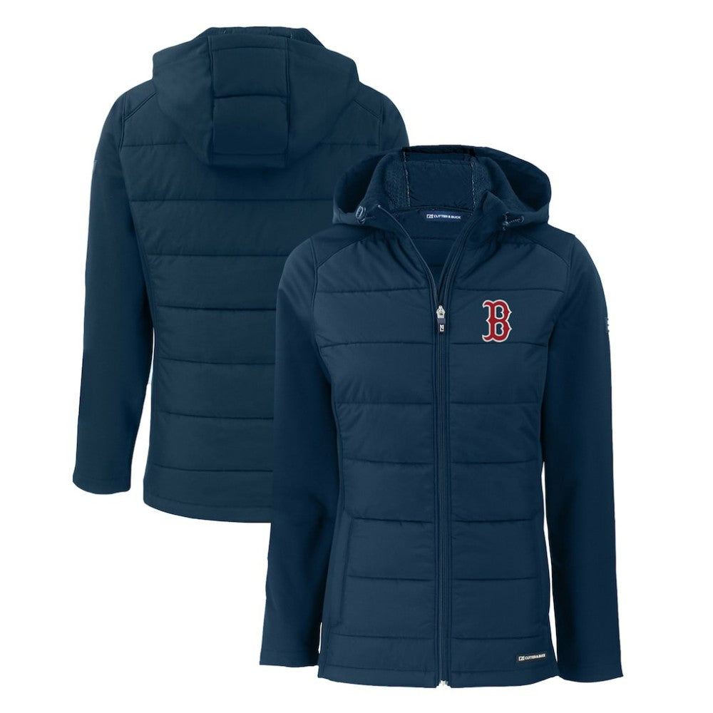 Boston Red Sox Cutter & Buck Women's Evoke Hybrid Eco Softshell Recycled Full-Zip Hoodie Jacket - MLB